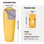 Sac de couchage ONETIGRIS camping randonnée survie portable jaune coton printemps automne confort compact léger