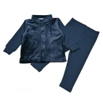 Ensemble enfants 2 pièces velours tshirt robe fille garçon manches longues boutons col rabattu texture douce couleur marine