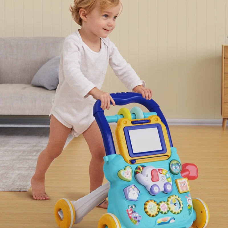 Trotteur Éducatif pour Bébé Vitesse Réglable AntiRenversement Jouet Marcheur avec Musique et Lumières Poussette pour Enfants 02 Ans Pink & Blue