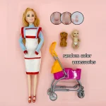 Ensemble jeu poupée maman enceinte bébé chiot chariot jouets éveil enfants cadeau éducatif qualité plastique durable