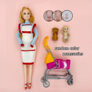 Ensemble jeu poupée maman enceinte bébé chiot chariot jouets éveil enfants cadeau éducatif qualité plastique durable