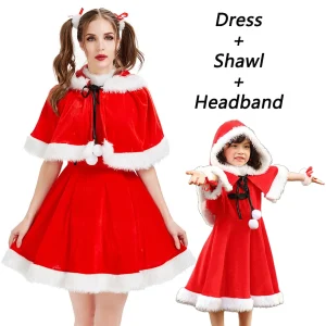 Ensemble de robes rouges du nouvel an pour mère et fille tenues festives pour fêtes de famille et carnavals style mignon et confortable Ensemble de robes rouges du nouvel an pour mère et fille tenues festives pour fêtes de famille et carnavals style mignon et confortable