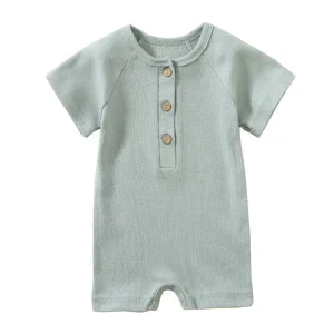 Barboteuse bébé été manches courtes coton spandex côtelé néoprène confort sécurité style moderne light green