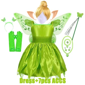 Costume fée Clochette enfant robe vert fantaisie accessoires incl. Halloween fête carnaval princesse féerique 312 ans