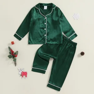 Pyjama bébé satin manches longues ensemble couleur unie chemise pantalon fille garçon élégant confortable