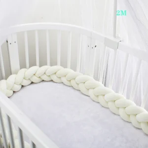 Bordure de lit bébé Parechocs tressé Protection berceau Décoration chambre bébé Sécurité enfants 2m Blanc Matériau doux Accessoire poussette