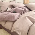 Housse de couette 100% coton classe A  Douce respirante antiboulochage résistante à la décoloration  Design délavé moderne bord coque