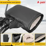 Manchons de guidon moto chauffants imperméables en cuir équipement d&rsquo;hiver gants chauffants pour motocyclistes couverture de poignée en cuir doublure flanelle