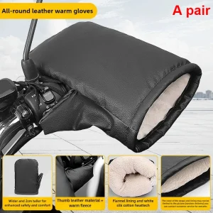 Manchons de guidon moto chauffants imperméables en cuir équipement d&rsquo;hiver gants chauffants pour motocyclistes couverture de poignée en cuir doublure flanelle