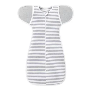 Sac de couchage bébé en coton stretch rayures gris blanc 06 mois emmaillotage sécurisé swaddle