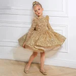 Robe demoiselle d&rsquo;honneur enfants paillettes argentées manches longues tulle luxe mariage communion cadeau anniversaire