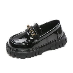 Mocassins noirs en PU pour bébé fille et garçon chaussures d’école décontractées en métal à la mode pour enfant en bas âge automne black liantiao Mocassins noirs en PU pour bébé fille et garçon chaussures d’école décontractées en métal à la mode pour enfant en bas âge automne black liantiao
