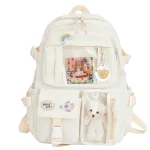 Sac à dos étudiant style japonais kawaii grande capacité mignon adolescentes beige pin en peluche usage quotidien idéal école loisirs