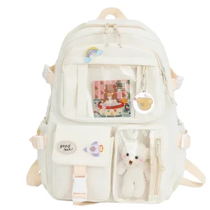Sac à dos étudiant style japonais kawaii grande capacité mignon adolescentes beige pin en peluche usage quotidien idéal école loisirs Sac à dos étudiant style japonais kawaii grande capacité mignon adolescentes beige pin en peluche usage quotidien idéal école loisirs