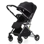 Poussette bébé ultralégère pliable à 4 roues vue haute design moderne tissu Oxford cadre aluminium noire