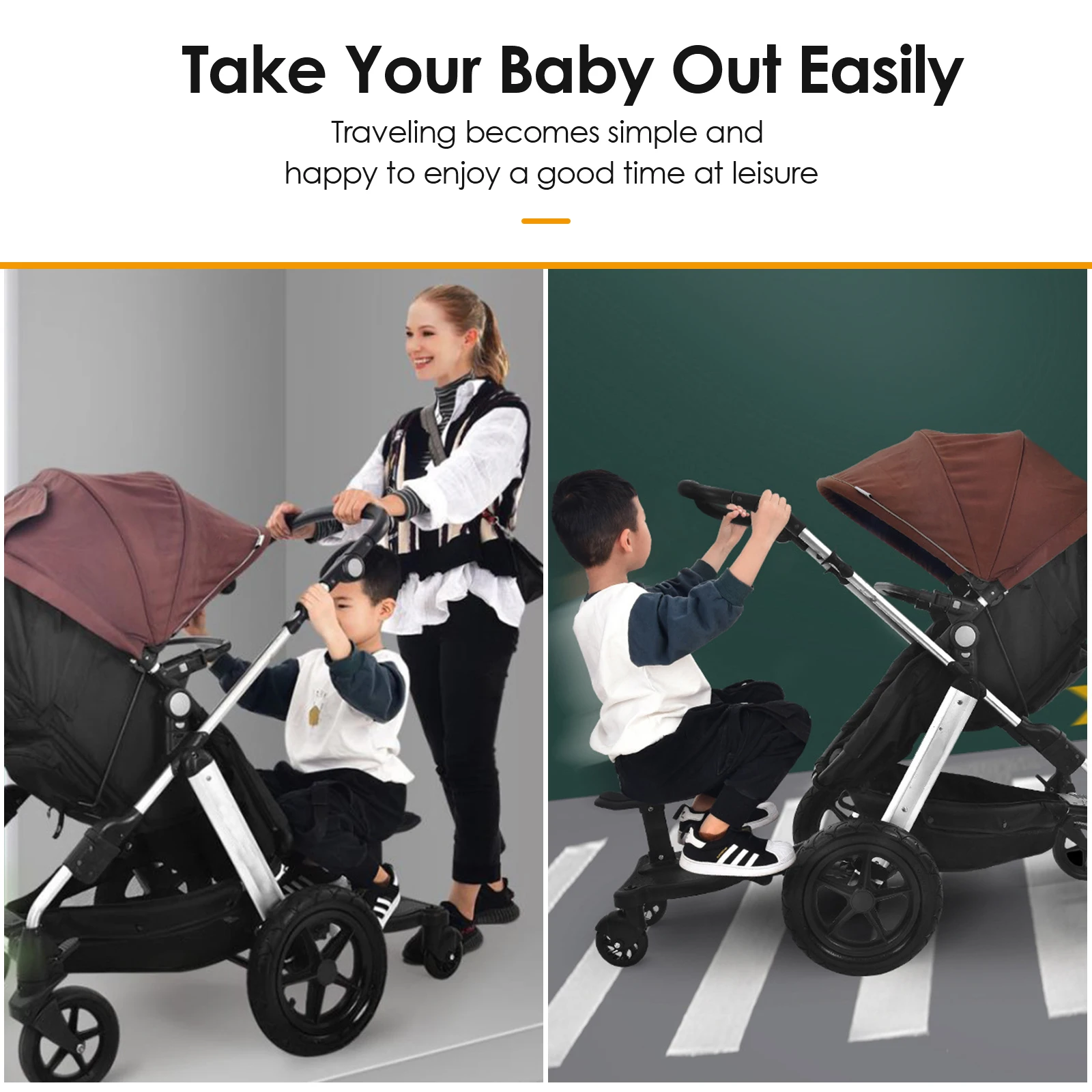 Planche de Buggy Portable avec siège, planches universelles pour enfants, planche debout 360 °   Accessoire de landau rotatif pour enfants 25kg