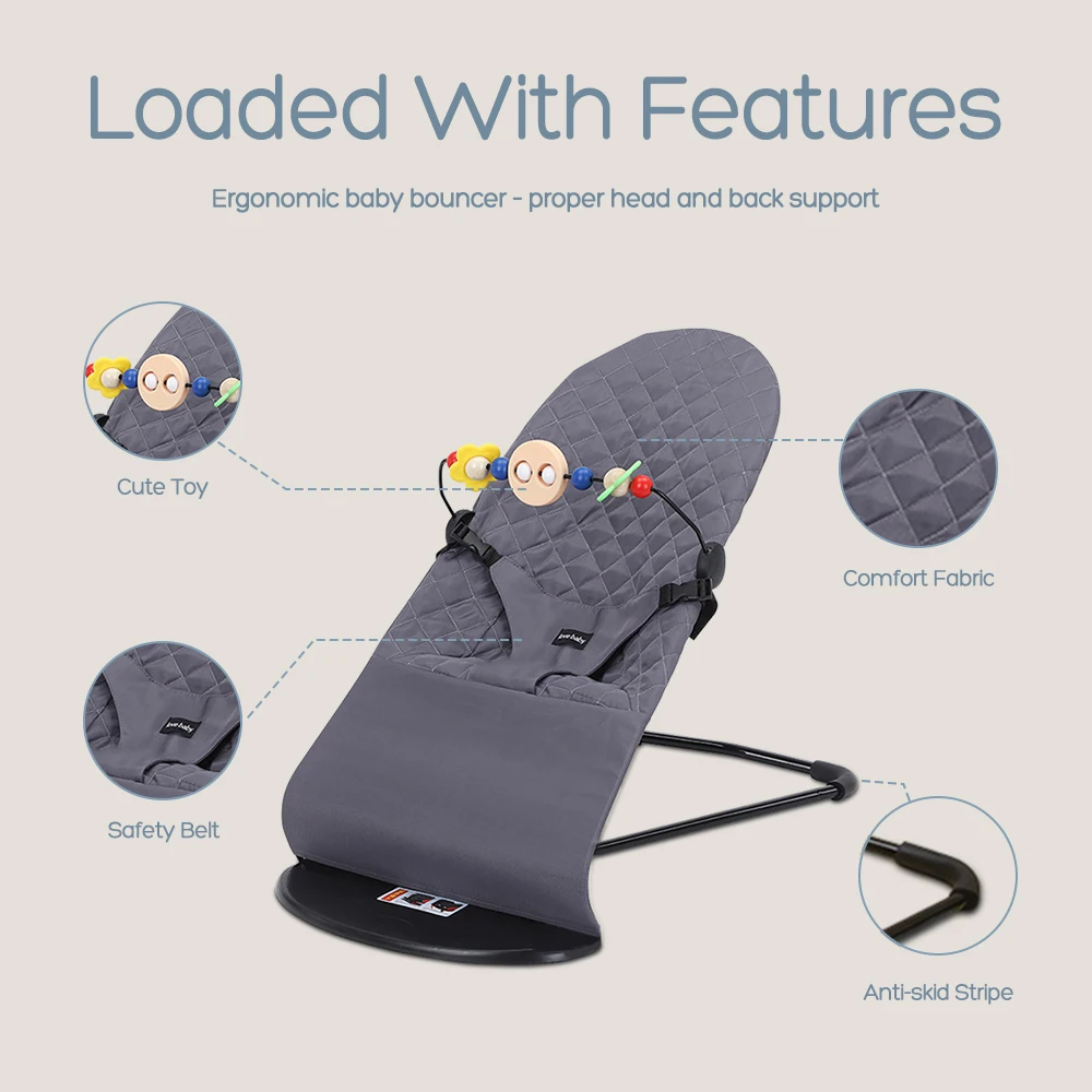 Chaise à bascule pliable bébé 3 positions de hauteur jouets intégrés confortable sécurisée portable pour bébés 01 an