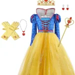 Costume princesse enfant tunique satinée jupe tulle accessoires dorés fêtes anniversaire carnaval 37 ans