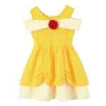 Robe sirène raiponce pour filles, tenue décontractée, asymétrique épaule dénudée, manches courtes, Costume de princesse, gilet d&rsquo;été décontracté – B Dress