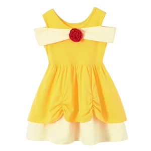 Robe sirène raiponce pour filles, tenue décontractée, asymétrique épaule dénudée, manches courtes, Costume de princesse, gilet d&rsquo;été décontracté – B Dress