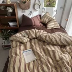 Ensemble de literie minimaliste en coton lavé 4 pièces draps ajustés housse de sport grille café bleu mélange brown stripe bébé