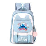 Sac à dos Stitch Lilo & Stitch sac à dos enfant design animé polyester bretelles ajustables compartiment principal poches latérales pompon rose bleu et blanc cadeau anniversaire