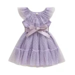 Robe tulle fille violette paillettes pois blancs occasion spéciale robe enfant cérémonie princesse style élégant
