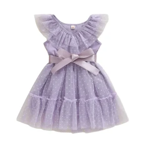 Robe tulle fille violette paillettes pois blancs occasion spéciale robe enfant cérémonie princesse style élégant