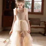 Robe de soirée pour filles fleurs champagne haut de gamme anniversaire mariage enfants 713 ans polyester Aline sans manches corde de serrage accessoires inclus soiree élégante