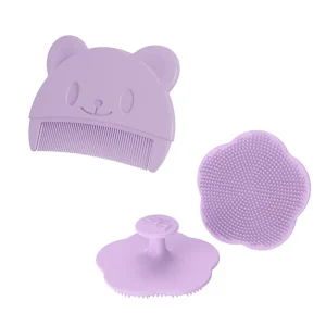 Set de soins capillaires pour bébé peigne doux et brosse en silicone accessoires de toilette pour enfant soin du cuir chevelu 2 pièces violet pastel