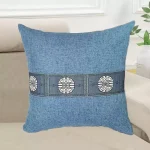 Coussin décoratif en coton et polyester style denim et motifs asiatiques pour salon ou chambre bleu délavé 40×40 cm