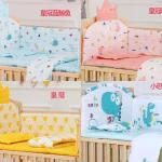 Ensemble de literie bébé 5 pièces en coton doux coussins de protection arrondis couette sac de couchage motifs colorés et ludiques