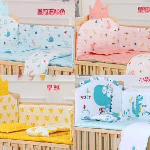 Ensemble de literie bébé 5 pièces en coton doux coussins de protection arrondis couette sac de couchage motifs colorés et ludiques Ensemble de literie bébé 5 pièces en coton doux coussins de protection arrondis couette sac de couchage motifs colorés et ludiques