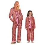 Ensemble pyjama noël maman et moi pyjamas assortis en tissu doux style festif floral pour femmes et filles