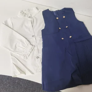 Ensemble chemise et robe en émail bébé fille manches longues robe sans manches style classique et élégant 1 à 7 ans vêtements coordonnés dark blue