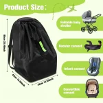Sac de transport pour siège auto bébé organizer voyage imperméable nylon résistant poignée latérale cordon serrage design moderne noire avec détails verts