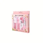 Kit de soins bébé 6 pièces peigne de sécurité ciseaux à ongles coupeongles brosse à cheveux accessoires hygiène bébé 0 mois design floral rose