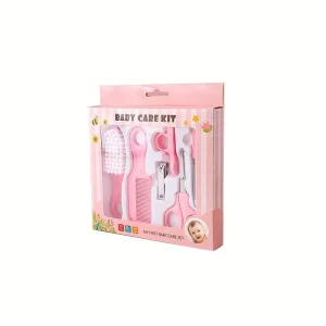 Kit de soins bébé 6 pièces peigne de sécurité ciseaux à ongles coupeongles brosse à cheveux accessoires hygiène bébé 0 mois design floral rose