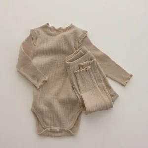 Ensemble bébé fille 02 ans romper set 1 coton peigné beige neutre confort printemps été