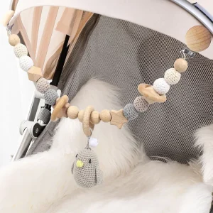 Guirlande jouets pendentif landau jouets suspendus poussette stimulation SENSORIELLE bébé hochets bois et tricot clip fixation design moderne nourrisson 012m éveil visuel et tactile