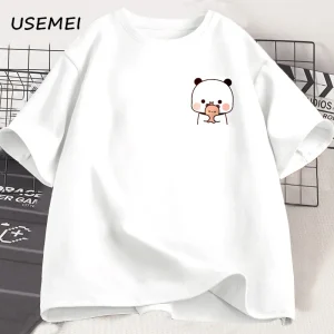 Tshirt panda Bubu Dudu design mignon pour maman papa porté quotidien coton respirant manches courtes style décontracté cadeau enfant