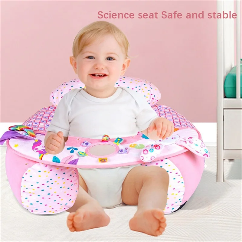 Siège gonflable bébé fauteuil enfant soutien dos miroir dentition chaise assis sol 36 ans design licorne coussin tête coloré rose violet