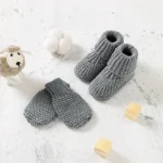 Ensemble chaussons et moufles tricotées pour bébé 018 mois gris uni confortable et doux accessoires mode bébé fille garçon idéal maison et quotidien