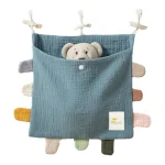 Organisateur latéral de lit de bébé en coton sac de rangement suspendu closure boutonpression peluche ours design moderne BOLUO bleu pâle