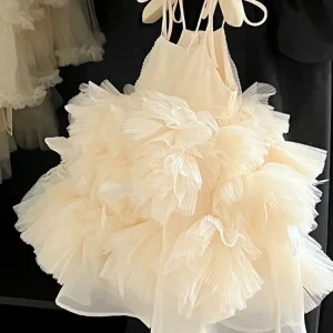 Robe d&rsquo;été pour fille style européen et américain maille douce longueur genou robe de princesse anniversaire bébé fille 46 ans 2025