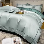 Ensemble literie duvet cover oreillers satin sage green design minimaliste literie luxe chambre moderne adultes comfort elegance