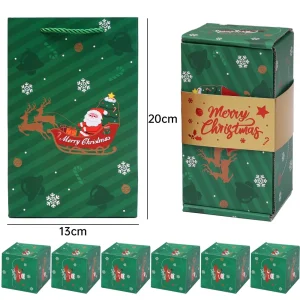Boîtes en papier pliantes pour cadeaux Noël style festif rennes flocons poignées en corde coffrets cadeaux Boîtes en papier pliantes pour cadeaux Noël style festif rennes flocons poignées en corde coffrets cadeaux