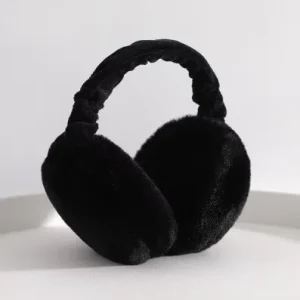 Cacheoreilles pliables en forme de hamburger isolation antigel doux et élégant pour hiver adultes et enfants couleur noire