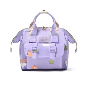 Sac à dos imprimé dessin animé pour maman multifonctionnel matériau durable sac d&rsquo;allaitement résistant à l&rsquo;usure antiéclaboussures sac à couches pour bébé  Violet