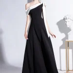 Robe longue de soirée formelle noire élégante pour femmes, asymétrique épaule dénudée, Slim, robe de bal, décontractée, Maxi, été, 2023